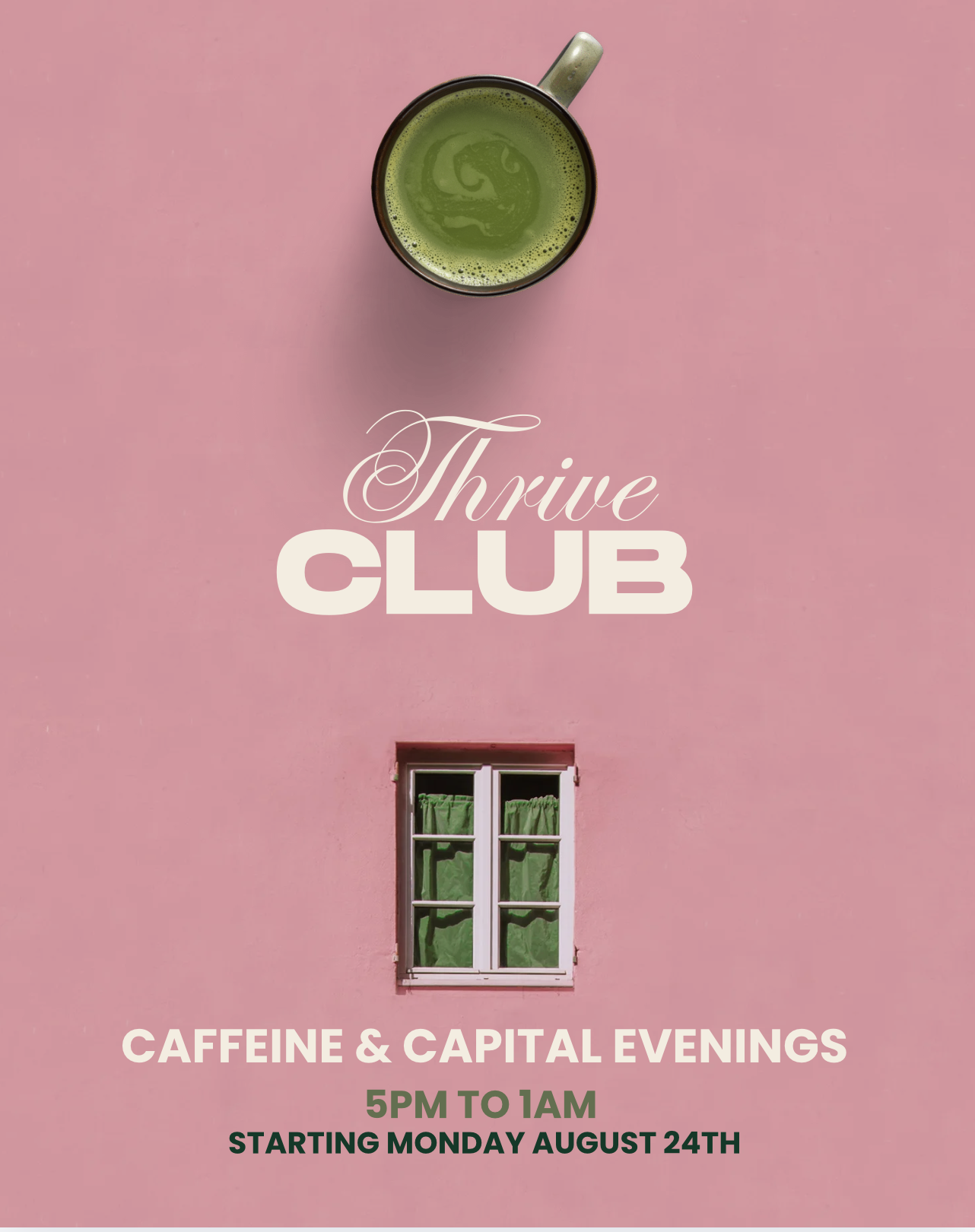 Thrive Club — Caffeine & Capital Evenings flyer